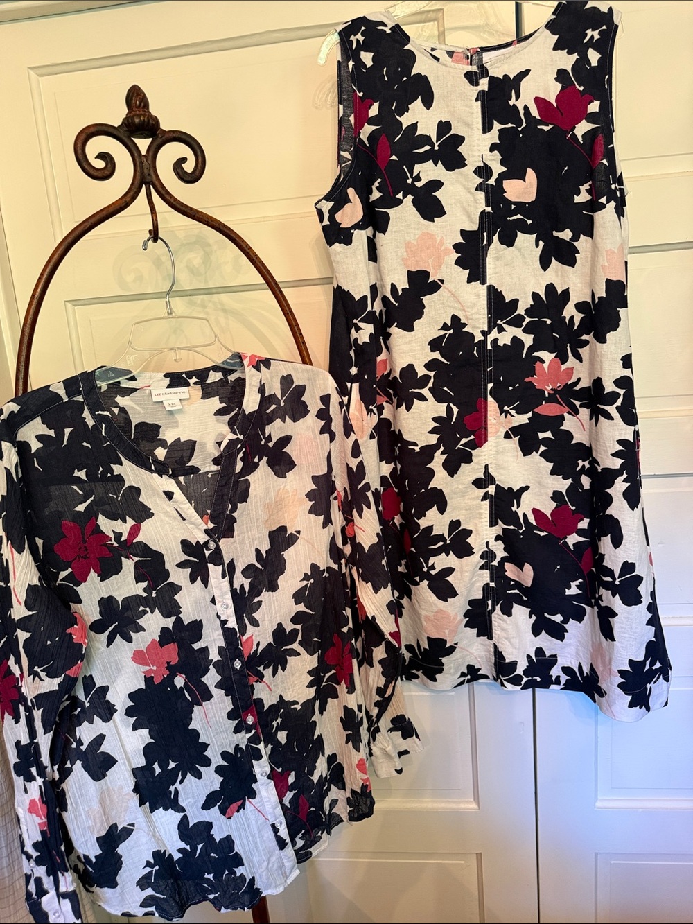 Linen cotton blend lightweight summer Floral Dress set Liz Claiborne XL